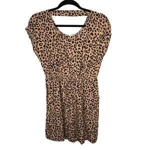Pink Republic Tan Carbon Leopard Print Mini Dress Cutout Back Pockets Size M